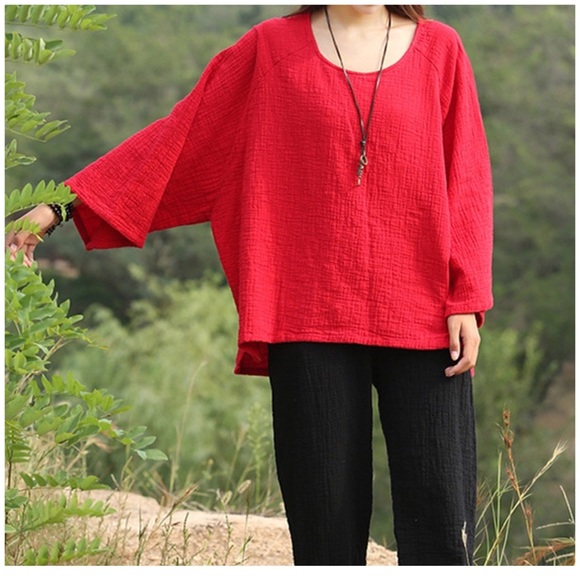 Twilight Gypsy Collective Tops - Red High-Low Top w/Wide Batwing Sleeve  Fits 1X-2X